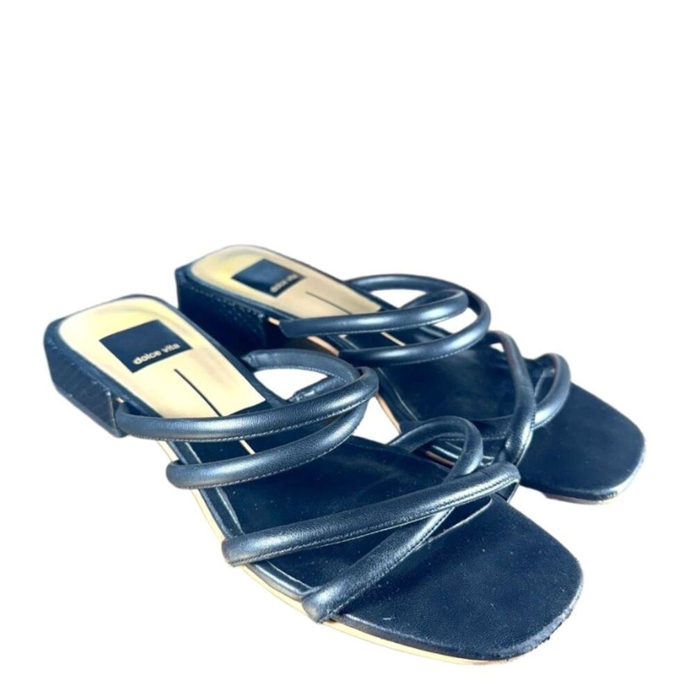 Dolce Vita Slide Sandal 7.5 Block Heel Square Toe Strappy Minimalist Black